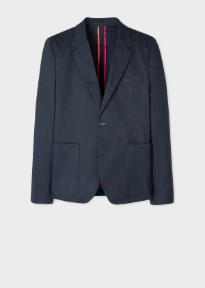 Mid-Fit Dark Navy Unlined Cotton Blazer by Paul Smith