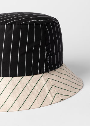 Product view - Women's Black and Cream Stripe Bucket Hat Paul Smith