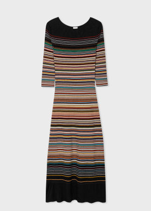 Front View - Women's 'Signature Stripe' Knitted Mini Dress Paul Smith