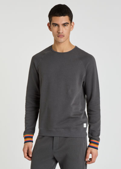 Model Front View - Men's Dark Grey Long-Sleeve Top With 'Artist Stripe'