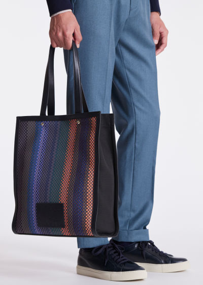 Model View - Men's Multi-Colour Check Print Tote Bag Paul Smith