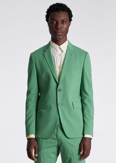 Model View - The Kensington - Slim-Fit Green Stretch-Wool Blazer Paul Smith