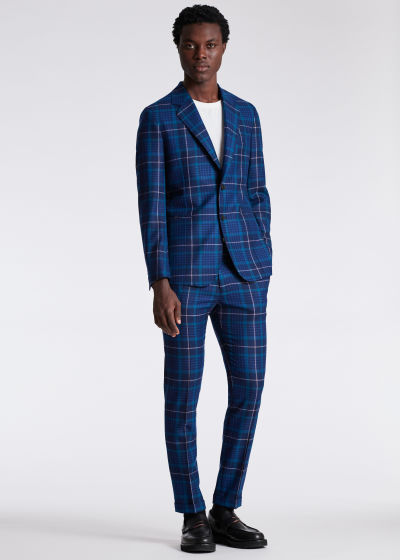 Model View - Blue Tartan Wool Slim-Fit Trousers Paul Smith