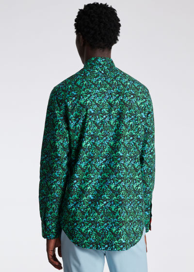 Model View - Men's Green Tailored-Fit 'Twilight Floral' Long-Sleeve Shirt Paul Smith