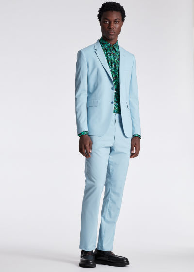 Model View - Men's Green Tailored-Fit 'Twilight Floral' Long-Sleeve Shirt Paul Smith