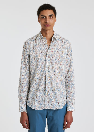 Model View - White 'Liberty Stem Floral' Slim-Fit Shirt Paul Smith