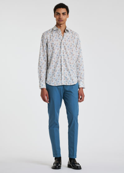 Model View - White 'Liberty Stem Floral' Slim-Fit Shirt Paul Smith