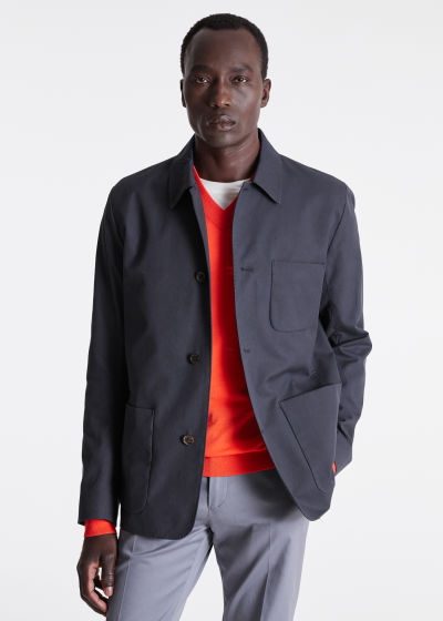 Model View - Navy Organic Cotton Lined Work Jacket Paul Smith
