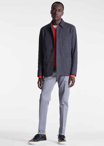 Model View - Navy Organic Cotton Lined Work Jacket Paul Smith