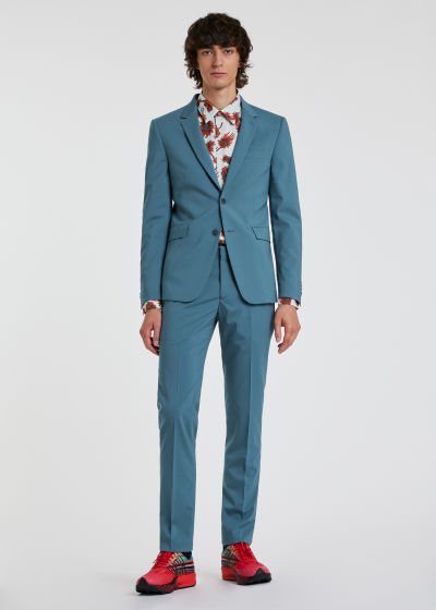 Model View - The Kensington - Slim-Fit Teal Stretch-Wool Suit Paul Smith