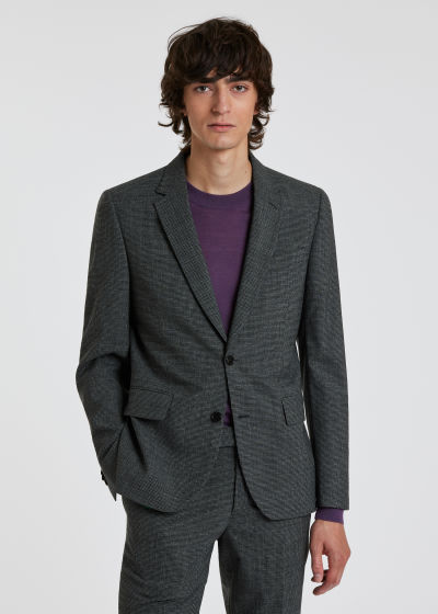 Model View - Men's Tailored-Fit Grey Micro-Check Wool-Cashmere Suit Paul Smith