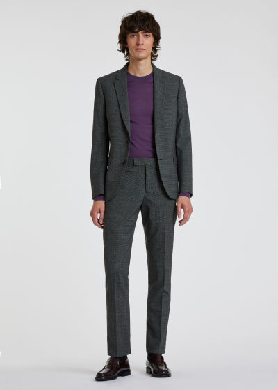Model View - Men's Tailored-Fit Grey Micro-Check Wool-Cashmere Suit Paul Smith