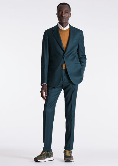 Model View - Men's Slim-Fit Dark Green Wool-Cashmere Trousers Paul Smith