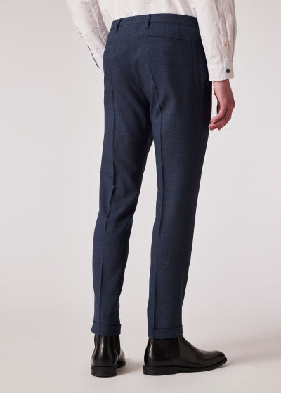 Model View - Men's Slim-Fit Slate Blue Wool Nep Trousers Paul Smith