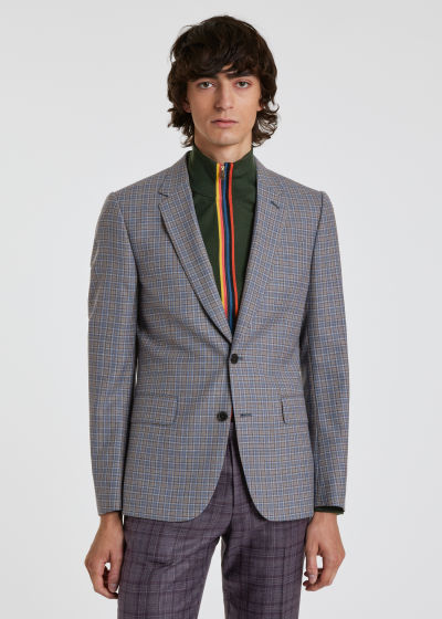 Model View - The Soho - Tailored-Fit Blue And Brown Check Wool Blazer Paul Smith