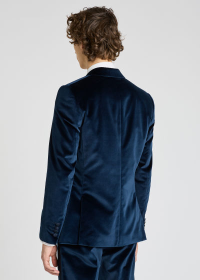 Model Back View - Men's Tailored-Fit Navy Velvet Evening Suit Paul Smith