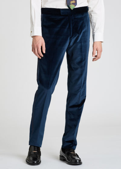 Model Front View - Men's Tailored-Fit Navy Velvet Evening Suit Paul Smith
