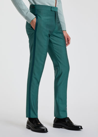 Model View - The Soho - Men's Tailored-Fit Green Wool-Mohair Evening Suit Paul Smith