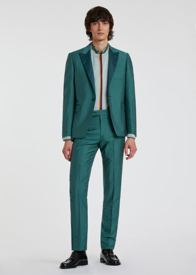 Model View - The Soho - Men's Tailored-Fit Green Wool-Mohair Evening Suit Paul Smith