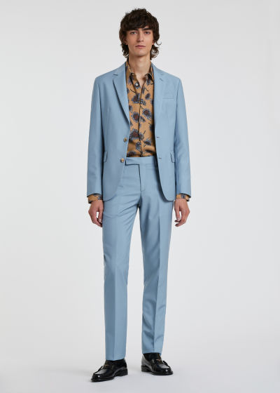 Model View - Men's Tailored-Fit Washed Blue Wool-Mohair Suit Paul Smith