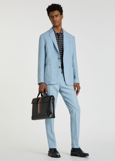 Model View - Light Blue Linen Patch-Pocket Unconstructed Blazer by Paul Smith