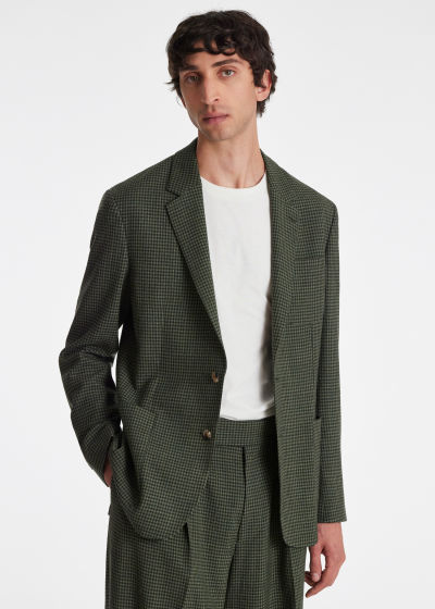 Model View - Men's Green Wool Check Two-Button Blazer Paul Smith
