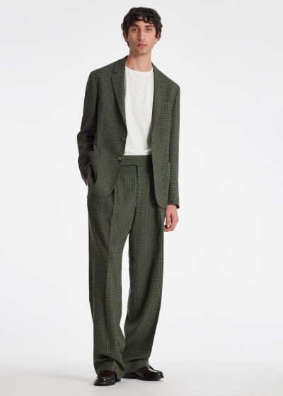 Model View - Men's Green Wool Check Two-Button Blazer Paul Smith
