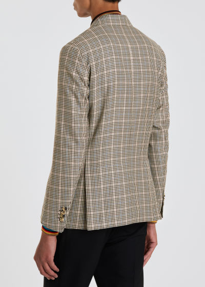 Model View - Men's Ecru Check Wool-Silk Buggy Lined Blazer Paul Smith