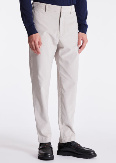 Model View - Men's Tapered-Fit Stone Corduroy Trousers Paul Smith