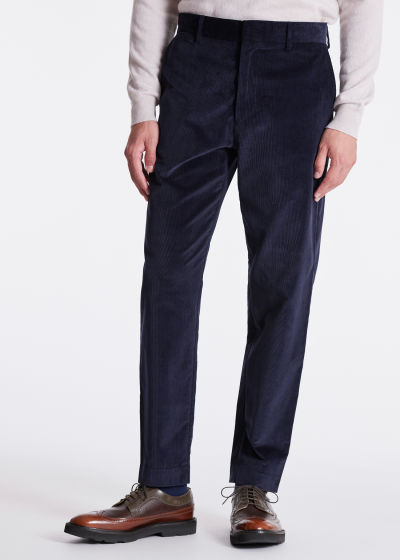 Model View - Tapered-Fit Navy Corduroy Trousers Paul Smith
