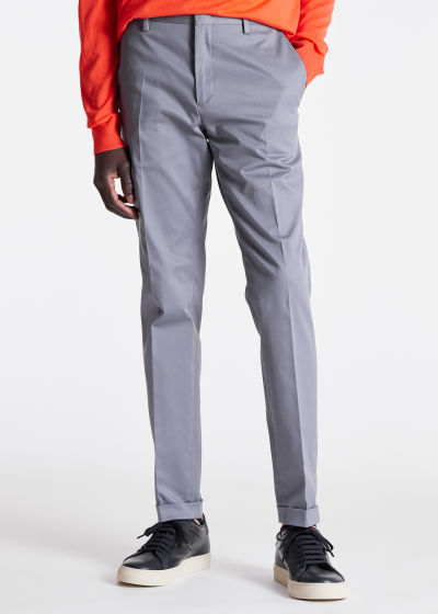 Model View - Men's Slim-Fit Light Grey Cotton-Stretch Chinos Paul Smith