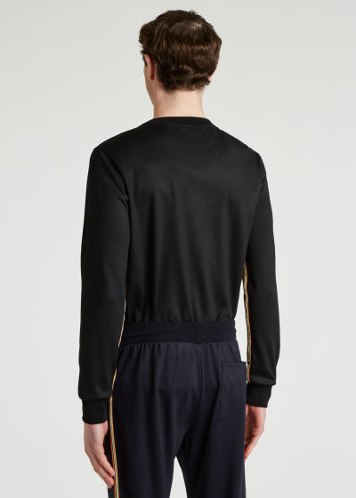 Model Back View - Men's Black 'Signature Stripe' Wool Sweatshirt Paul Smith