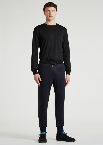 Model View - Men's Black 'Signature Stripe' Wool Sweatshirt Paul Smith