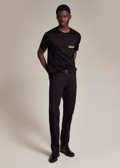 Model View - Men's Black 'Signature Stripe' Pocket T-Shirt Paul Smith