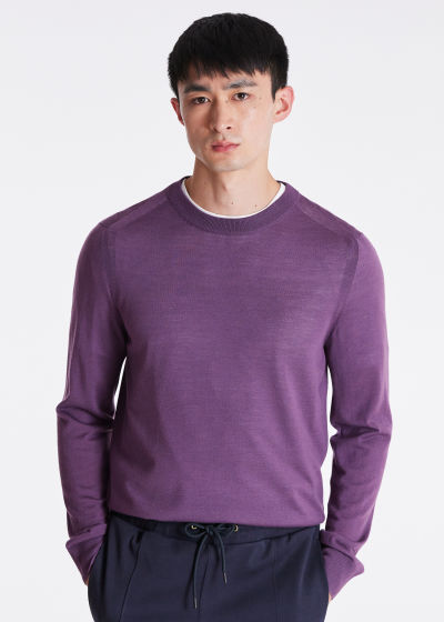 Model View - Men's Purple Merino Wool Sweater Paul Smith