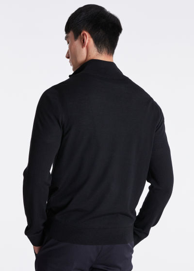 Model View - Men's Black Half Zip Merino Sweater Paul Smith