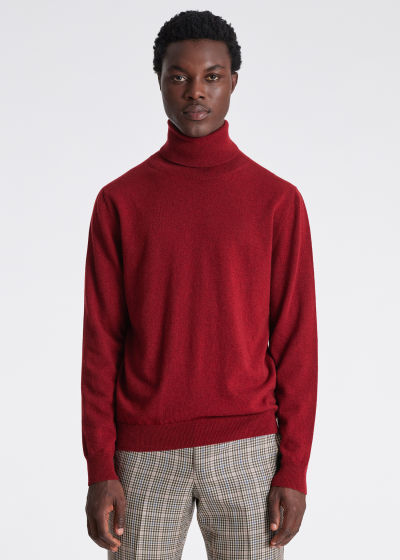 Model View -  Men's Damson Cashmere Roll Neck Sweater Paul Smith