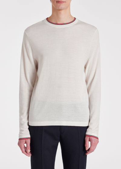Model View - Paul Smith & Manchester United - White Merino Wool Sweater 