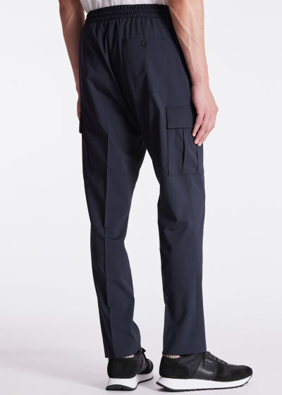 Model View - Men's Dark Navy Stretch-Wool Cargo Trousers Paul Smith
