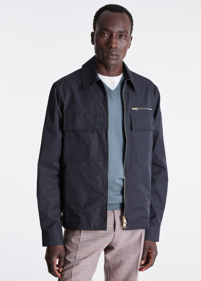 Model View - Navy Zip Through Shirt Jacket Paul Smith