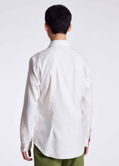 Model View - Men's Tailored-Fit White Concealed Placket Shirt Paul Smith