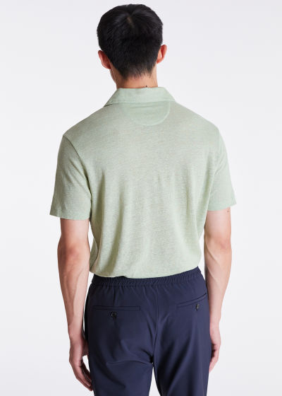 Model View - Men's Green Linen Polo Shirt Paul Smith