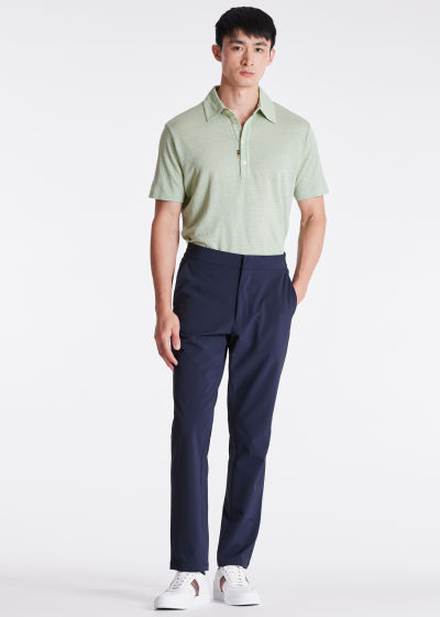 Model View - Men's Green Linen Polo Shirt Paul Smith