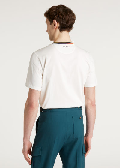 Model Back View - Men's 'Artist Stripe' Collar Cotton T-Shirt Paul Smith