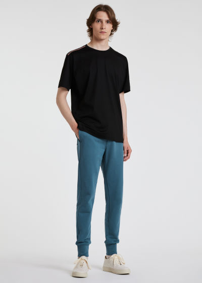 Model View - Men's Black 'Signature Stripe' Mercerised Cotton T-Shirt Paul Smith