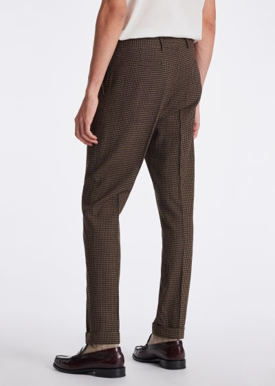 Model View - Men's Slim-Fit Brown Wool Check Trousers Paul Smith