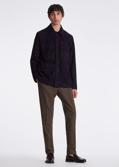 Model View - Men's Slim-Fit Brown Wool Check Trousers Paul Smith
