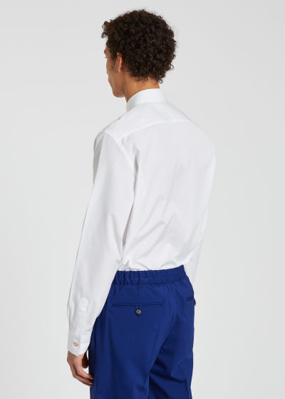 Model Back View - Men's White Tailored-Fit Soft Collar Cotton Shirt by Paul Smith