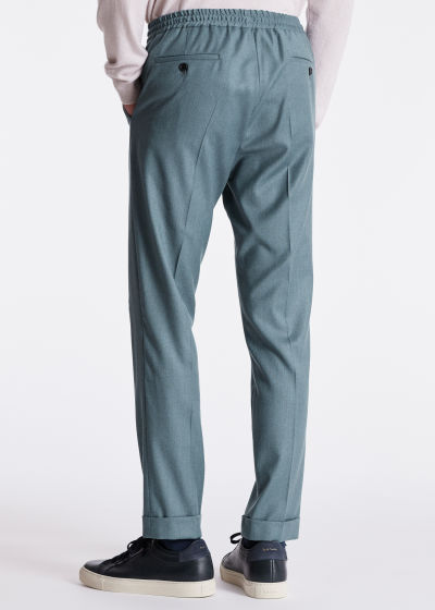 Model View - Men's Teal Wool-Cashmere Drawstring Trousers Paul Smith