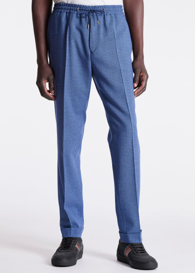 Model View - Sky Blue Gingham Slim-Fit Drawstring Trousers Paul Smith